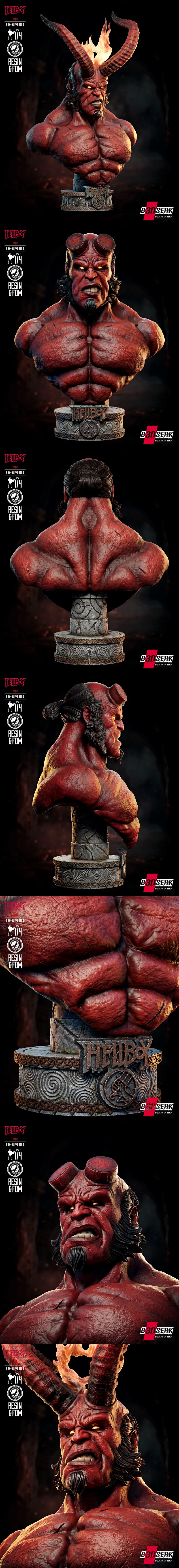 B3DSERK - 哈尔博伊头像雕塑 - 3D打印模型|B3DSERK – Hellboy Portrait Bust – 3D Print Model STL