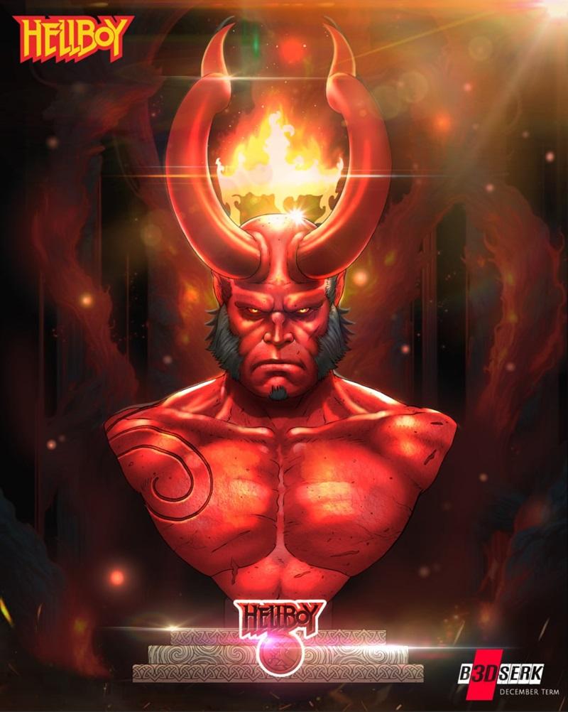 B3DSERK - 哈尔博伊头像雕塑 - 3D打印模型|B3DSERK – Hellboy Portrait Bust – 3D Print Model STL