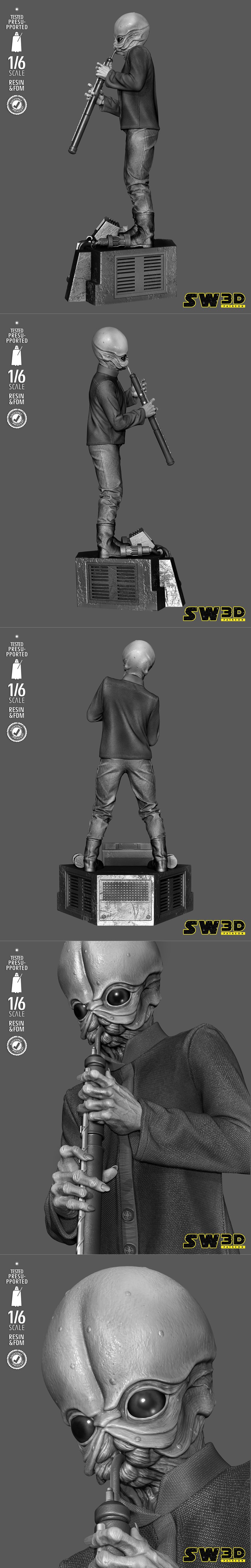 SW3D - 肯塔里亚乐队 第二部 雕塑 3D打印模型|SW3D – Cantina Band Part 2 Sculpture – 3D Print Model STL