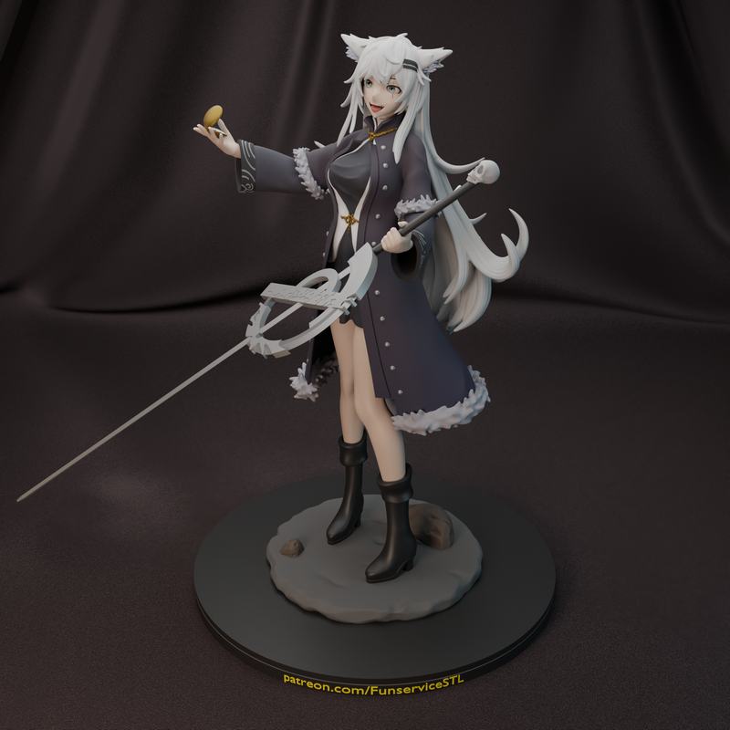 白狼女孩3D打印模型|Funservice – White Wolf Girl – 3D Print Model