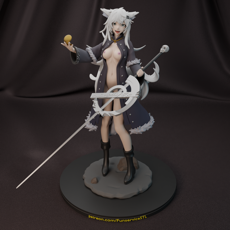 白狼女孩3D打印模型|Funservice – White Wolf Girl – 3D Print Model