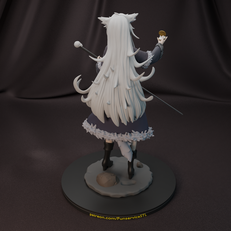 白狼女孩3D打印模型|Funservice – White Wolf Girl – 3D Print Model