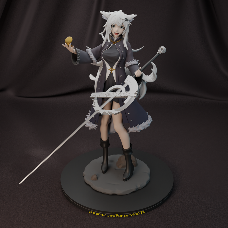 白狼女孩3D打印模型|Funservice – White Wolf Girl – 3D Print Model