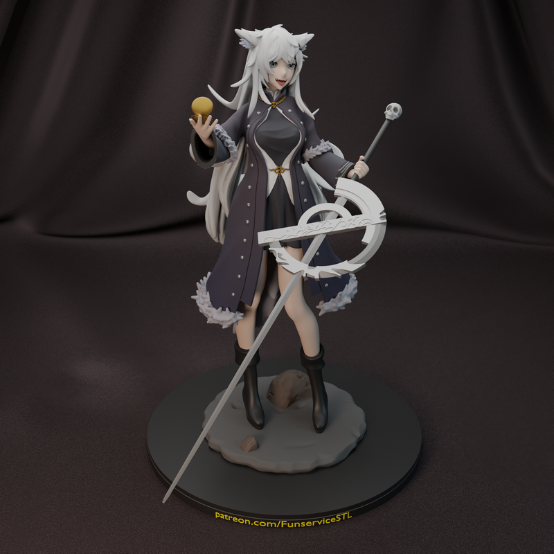 白狼女孩3D打印模型|Funservice – White Wolf Girl – 3D Print Model