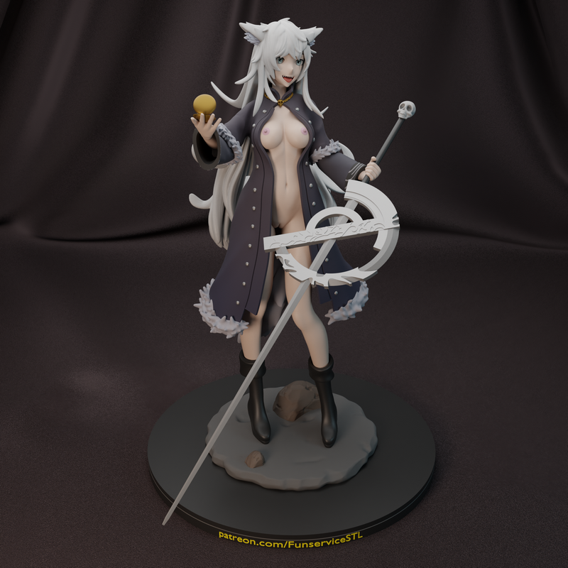 白狼女孩3D打印模型|Funservice – White Wolf Girl – 3D Print Model