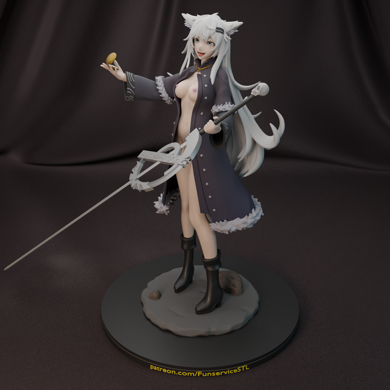 白狼女孩3D打印模型|Funservice – White Wolf Girl – 3D Print Model