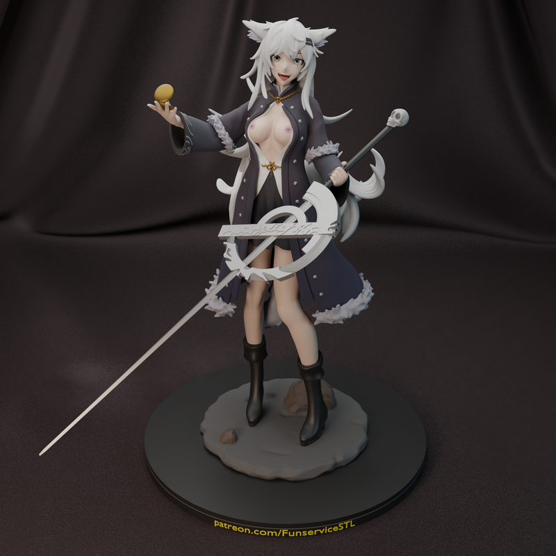 白狼女孩3D打印模型|Funservice – White Wolf Girl – 3D Print Model