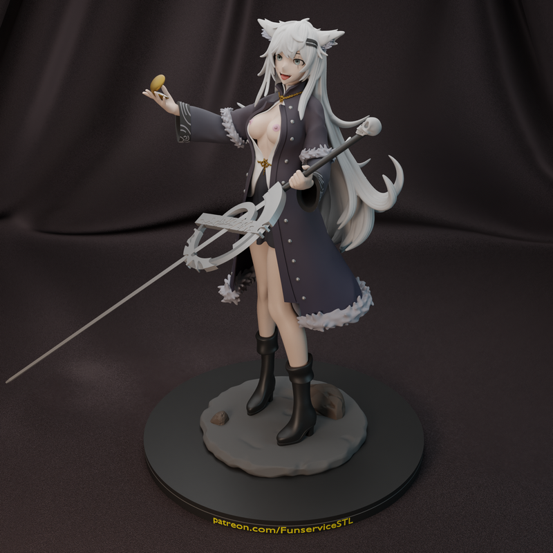 白狼女孩3D打印模型|Funservice – White Wolf Girl – 3D Print Model