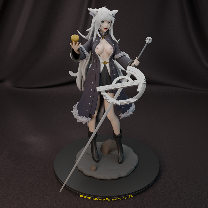 白狼女孩3D打印模型|Funservice – White Wolf Girl – 3D Print Model