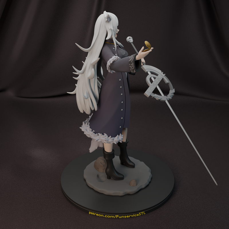 白狼女孩3D打印模型|Funservice – White Wolf Girl – 3D Print Model