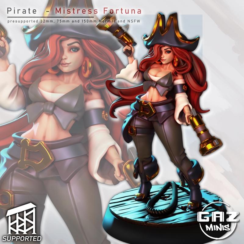 Gaz Minis海盗主题3D打印模型：Misstress Fortuna角色造型|Gaz Minis – Pirate – Misstress Fortuna – 3D Print Model STL