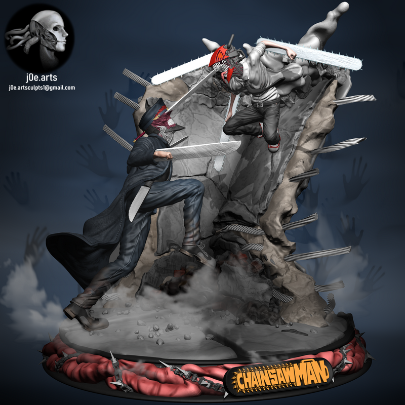 锯齿男 vs 凯塔娜 3D打印模型|Chainsaw Man – Denji Vs Katana Battle Statue – 3D Print Model