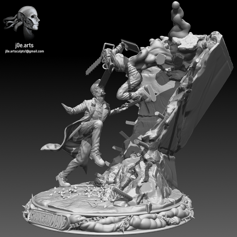 锯齿男 vs 凯塔娜 3D打印模型|Chainsaw Man – Denji Vs Katana Battle Statue – 3D Print Model