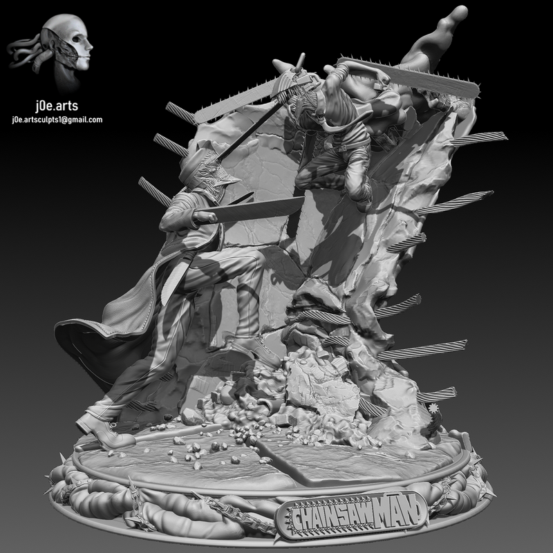 锯齿男 vs 凯塔娜 3D打印模型|Chainsaw Man – Denji Vs Katana Battle Statue – 3D Print Model