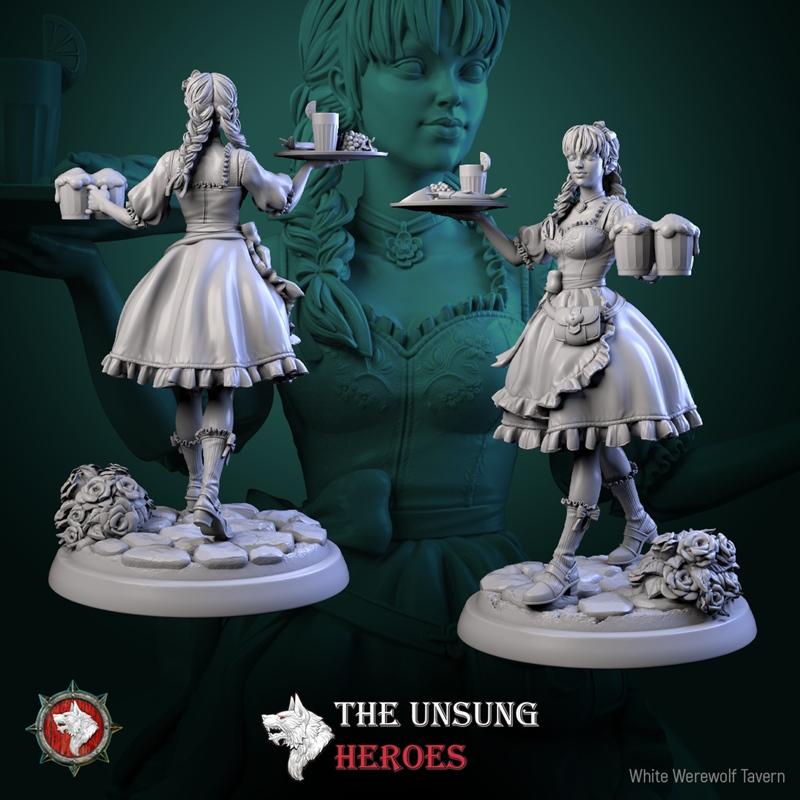 白狼酒馆 - 酒馆女仆 75 - 3D打印模型|White Werewolf Tavern – Alehouse Maid 75 – s – 3D Print Model STL