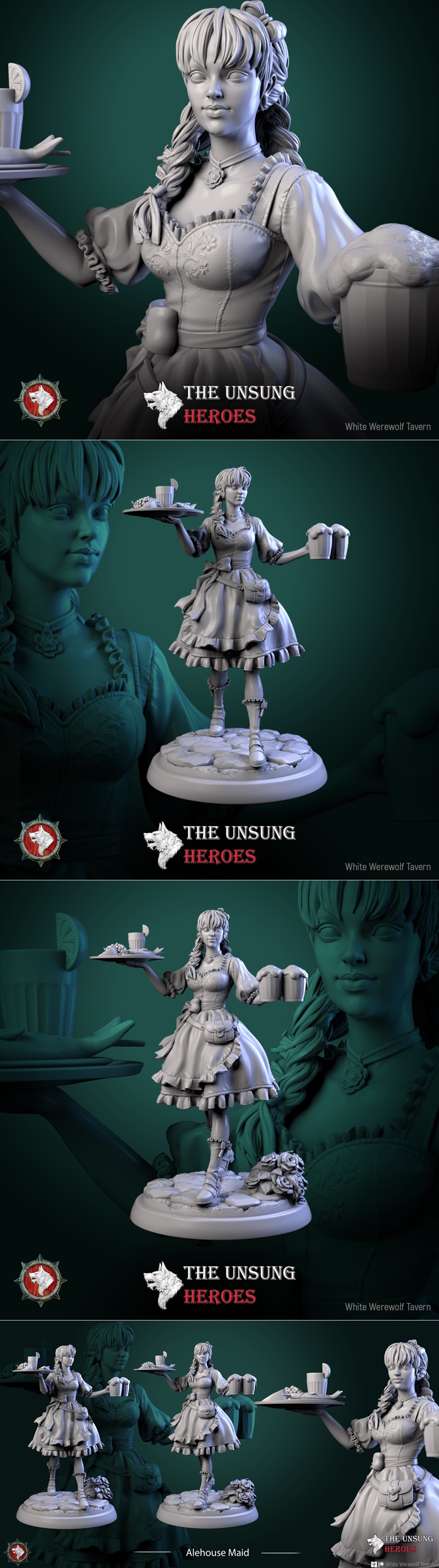 白狼酒馆 - 酒馆女仆 75 - 3D打印模型|White Werewolf Tavern – Alehouse Maid 75 – s – 3D Print Model STL