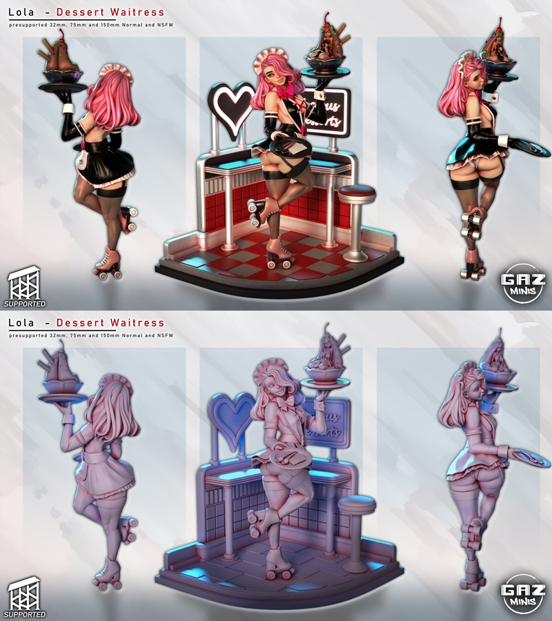 Gaz Minis - Lola甜点女侍 3D打印模型|Gaz Minis – Lola Dessert Waitress – 3D Print Model STL