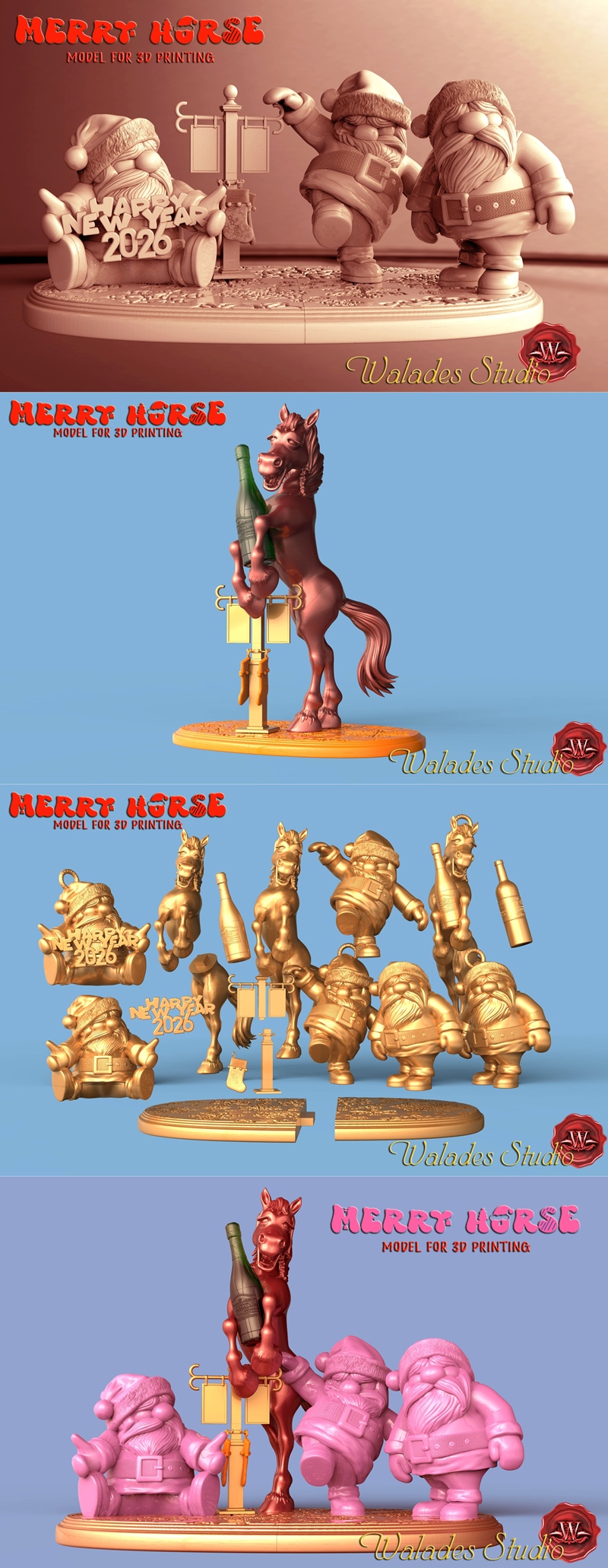 Walades Studio - 3D打印模型 - 马年吉祥马|Walades Studio – Merry horse – 3D Print Model STL