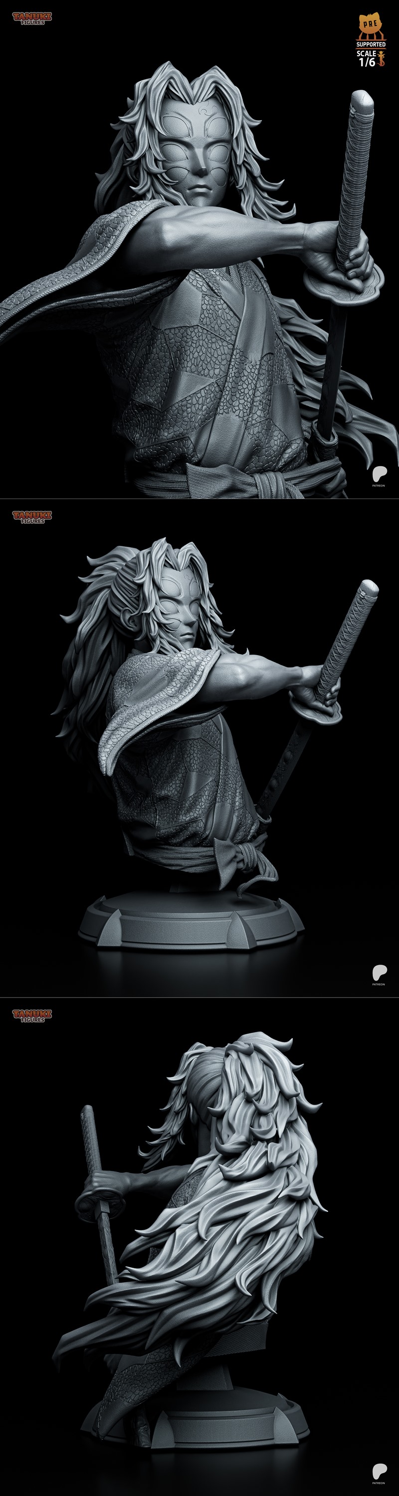 鬼灭之刃 焚灭之刃 3D打印模型|Tanuki Figures – Kokushibo – Demon Slayer Bust – 3D Print Model STL