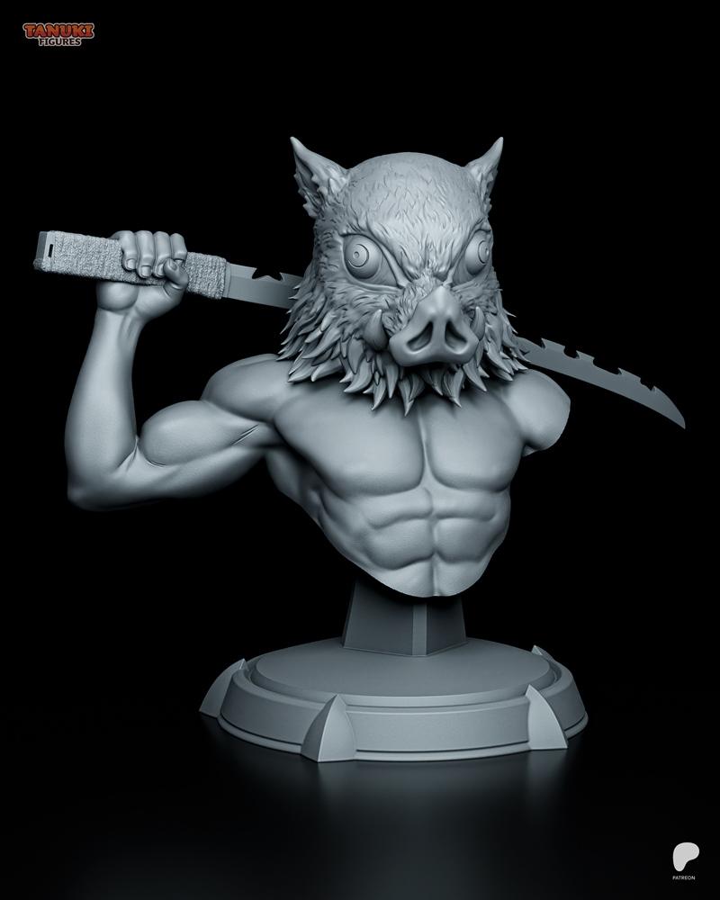 鬼灭之刃·我妻善逸·3D打印模型|Tanuki Figures – Inosuke – Demon Slayer Bust – 3D Print Model STL