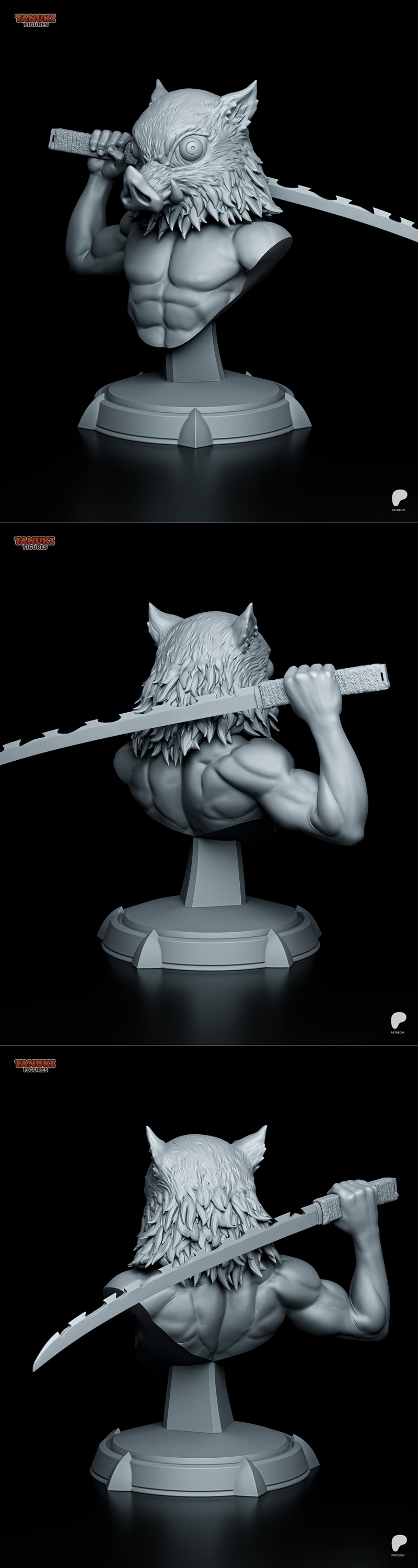 鬼灭之刃·我妻善逸·3D打印模型|Tanuki Figures – Inosuke – Demon Slayer Bust – 3D Print Model STL