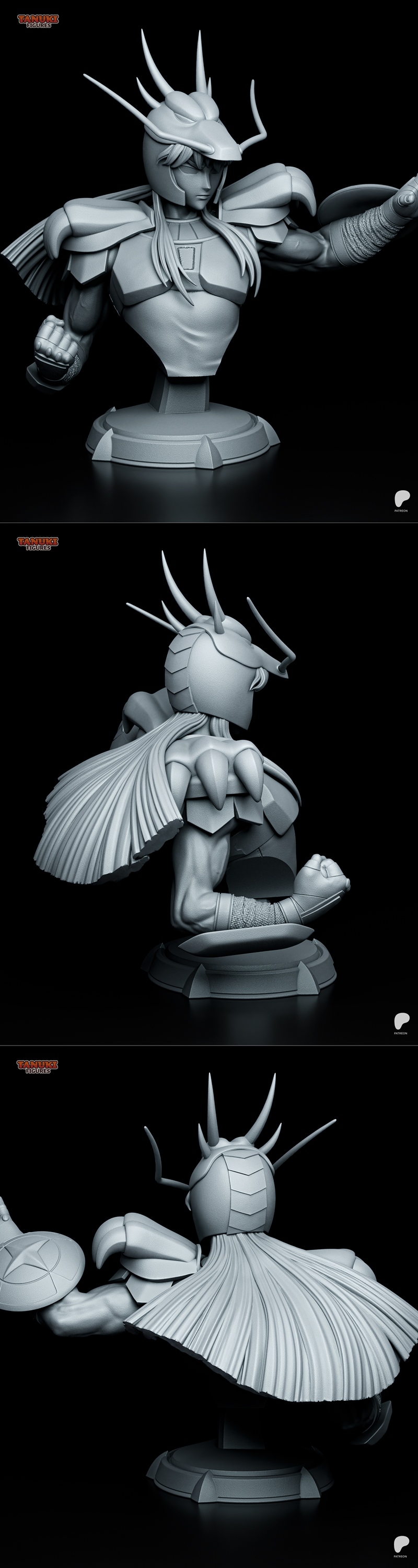 圣斗士星矢·神殿之盾·谢里路 3D打印模型|Tanuki Figures – Shiryu – Saint Seiya Bust – 3D Print Model STL