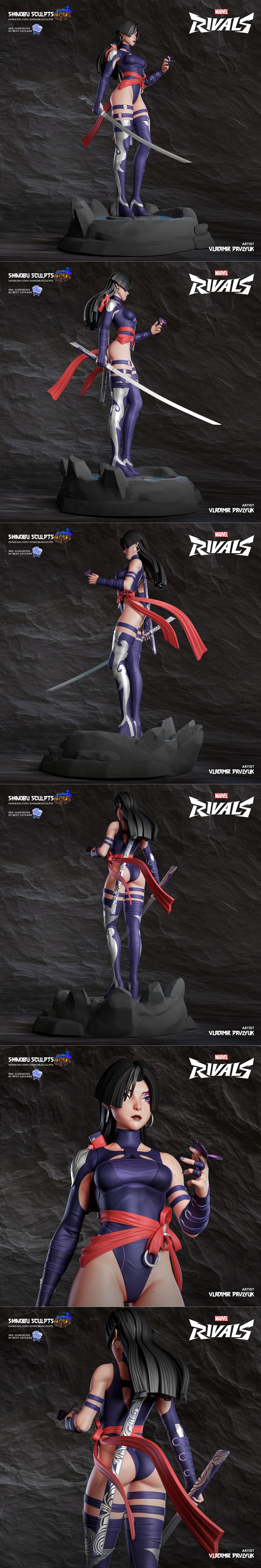 谢诺布打造 - 心灵猎手 - 3D打印模型|Shinobu Sculpts – Psylocke – 3D Print Model STL