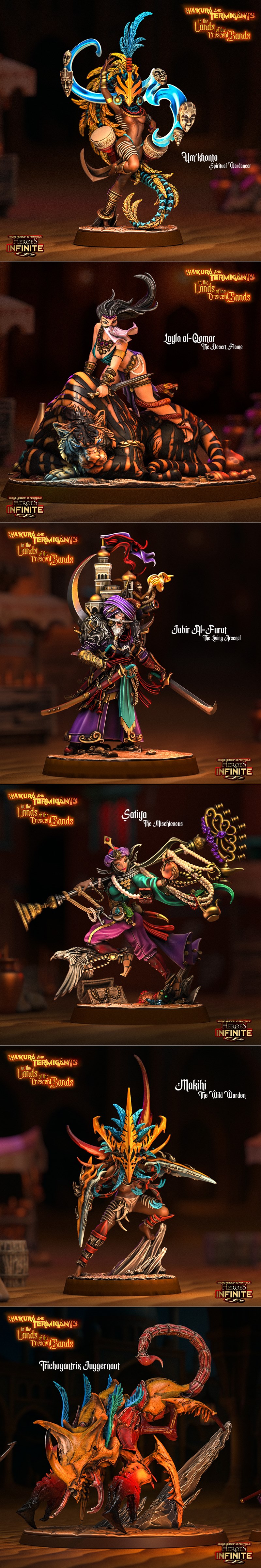 英雄无限：瓦库拉与泰米尔贡的月牙沙海之旅 3D打印模型|Heroes Infinite – Wa’kura and Termigants in the Lands of the Crescent Sands – 3D Print Model STL