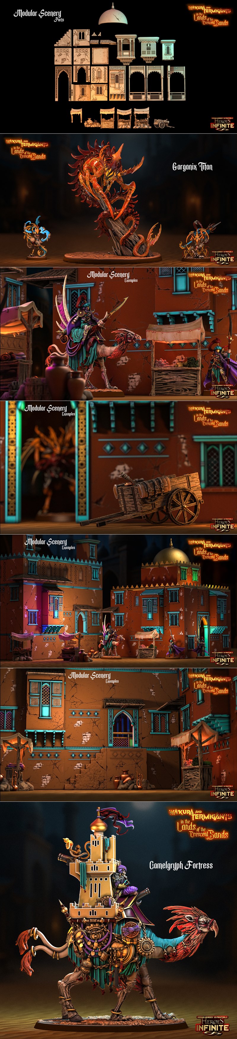 英雄无限：瓦库拉与泰米尔贡的月牙沙海之旅 3D打印模型|Heroes Infinite – Wa’kura and Termigants in the Lands of the Crescent Sands – 3D Print Model STL