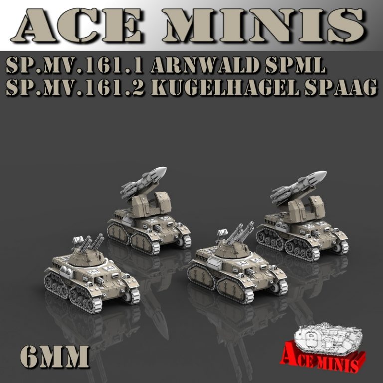 Ace Minis 3D打印模型：SP.MV.161系列Arwald与Kugelhagel装甲战车造型|Ace Minis – SP.MV.161.1 Arwald SPML and SP.MV.161.2 Kugelhagel SPAAG – 3D Print Model