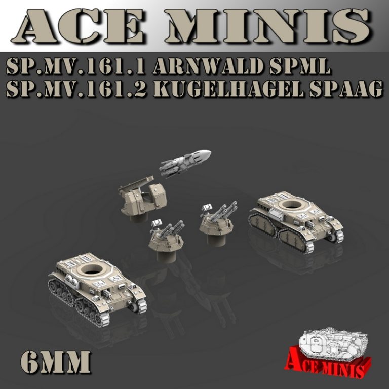 Ace Minis 3D打印模型：SP.MV.161系列Arwald与Kugelhagel装甲战车造型|Ace Minis – SP.MV.161.1 Arwald SPML and SP.MV.161.2 Kugelhagel SPAAG – 3D Print Model