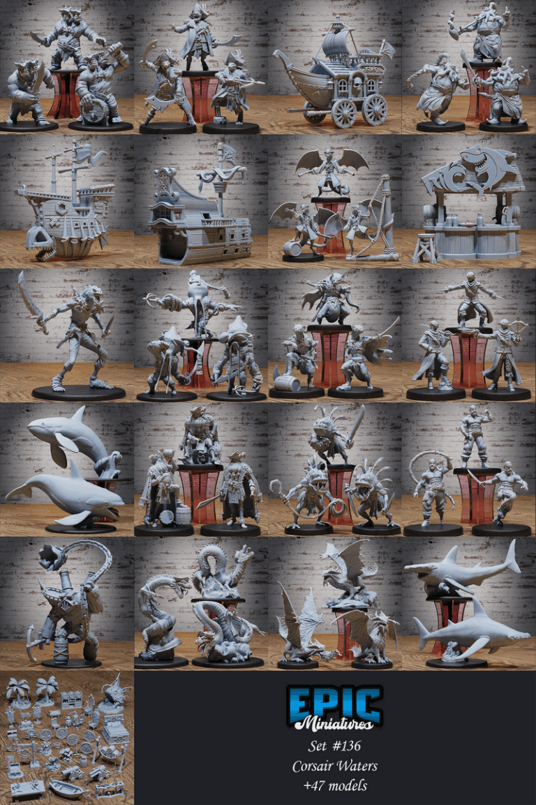 海盗航海主题3D打印模型集|Epic Miniatures – Corsair Waters Set – Pirate and Sea Encounter – Ocean Collection – 3D Print Model