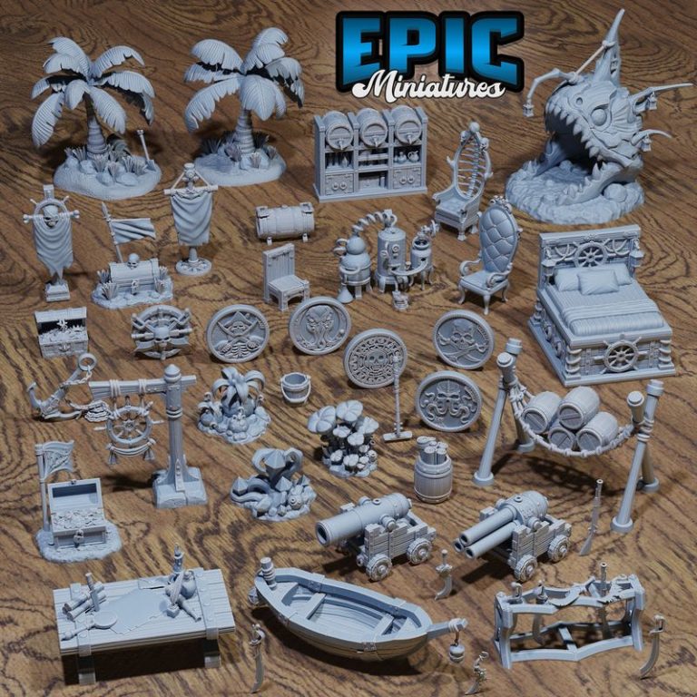 海盗航海主题3D打印模型集|Epic Miniatures – Corsair Waters Set – Pirate and Sea Encounter – Ocean Collection – 3D Print Model