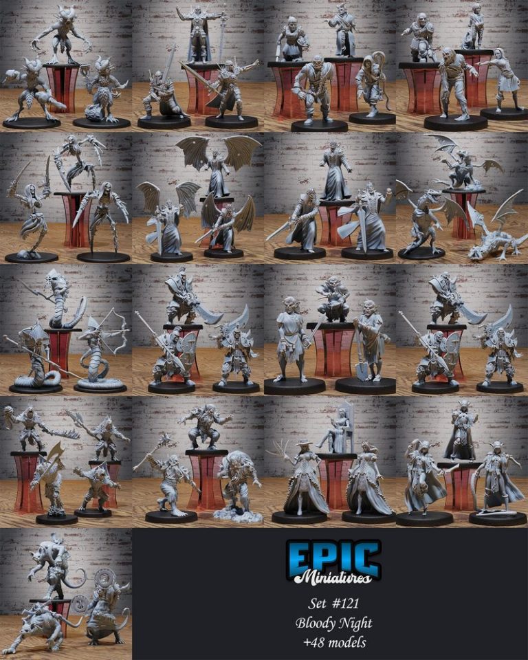 血腥之夜套装：吸血鬼与亡灵收藏 - 狼人与僵尸对战3D打印模型|Epic Miniatures – Bloody Night Set – Vampire and Undead Collection – Ghoul and Zombie Encounter – 3D Print Model