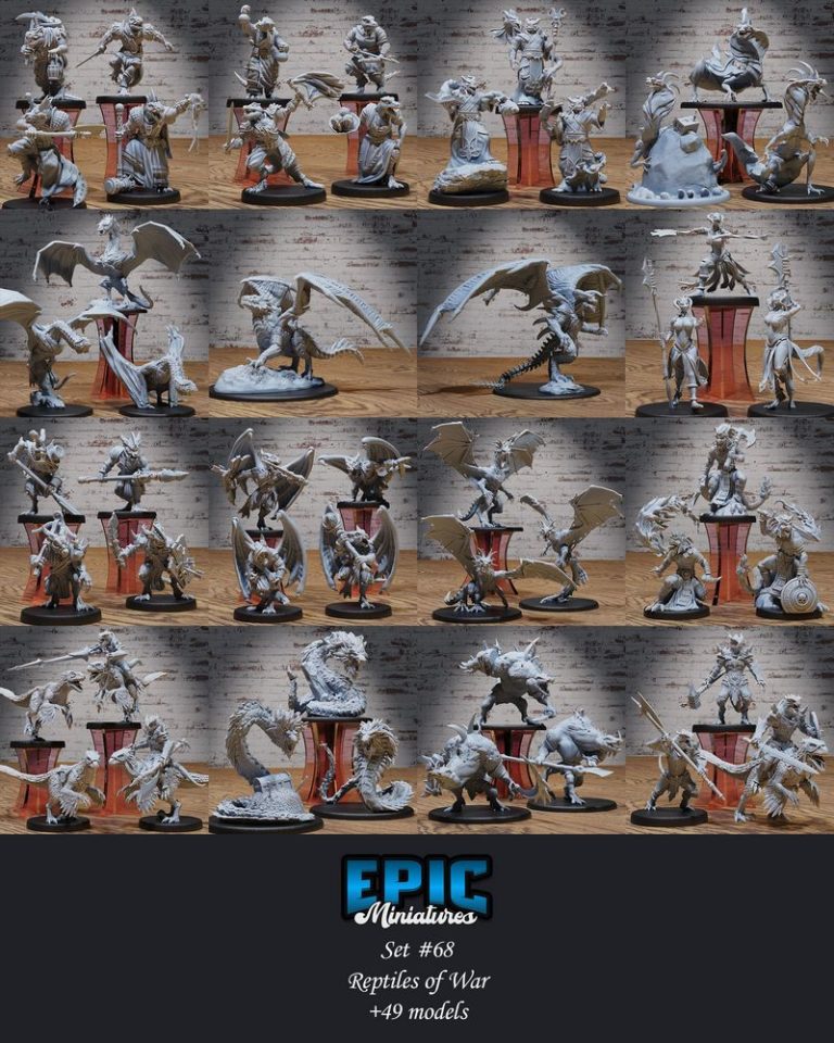 战争中的爬行族：蜥蜴人与小丑兽的3D打印模型集|Epic Miniatures – Reptiles of War Set – Lizard Folk and Kobold Encounter – Dragonborn Collection – 3D Print Model