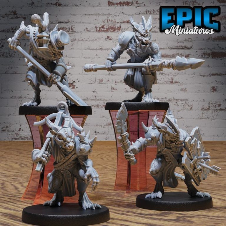 战争中的爬行族：蜥蜴人与小丑兽的3D打印模型集|Epic Miniatures – Reptiles of War Set – Lizard Folk and Kobold Encounter – Dragonborn Collection – 3D Print Model