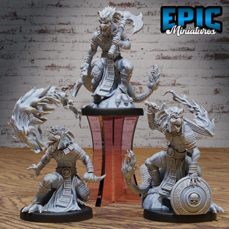 战争中的爬行族：蜥蜴人与小丑兽的3D打印模型集|Epic Miniatures – Reptiles of War Set – Lizard Folk and Kobold Encounter – Dragonborn Collection – 3D Print Model