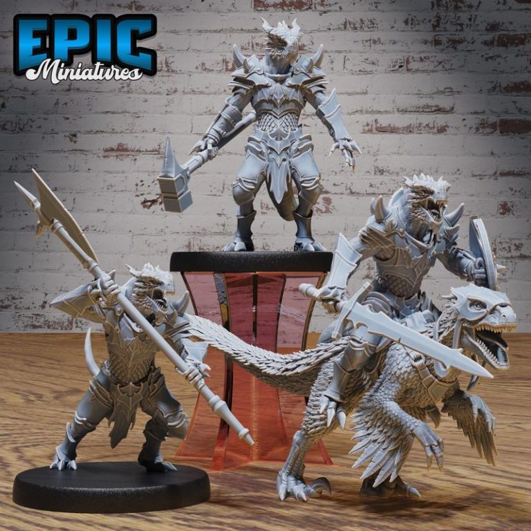 战争中的爬行族：蜥蜴人与小丑兽的3D打印模型集|Epic Miniatures – Reptiles of War Set – Lizard Folk and Kobold Encounter – Dragonborn Collection – 3D Print Model
