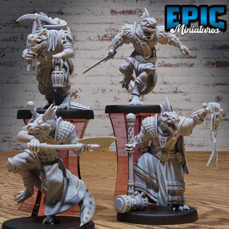 战争中的爬行族：蜥蜴人与小丑兽的3D打印模型集|Epic Miniatures – Reptiles of War Set – Lizard Folk and Kobold Encounter – Dragonborn Collection – 3D Print Model