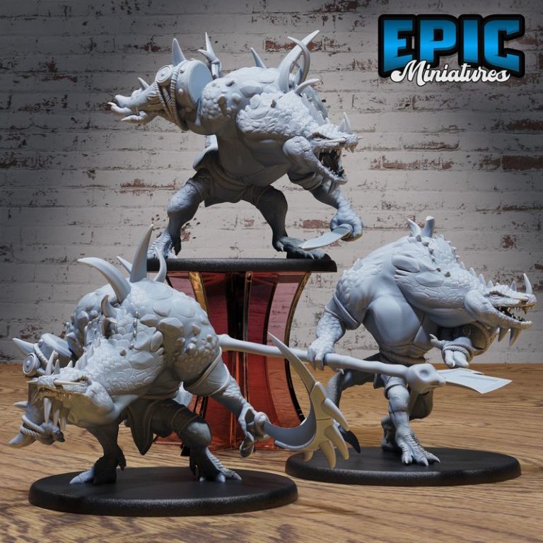 战争中的爬行族：蜥蜴人与小丑兽的3D打印模型集|Epic Miniatures – Reptiles of War Set – Lizard Folk and Kobold Encounter – Dragonborn Collection – 3D Print Model