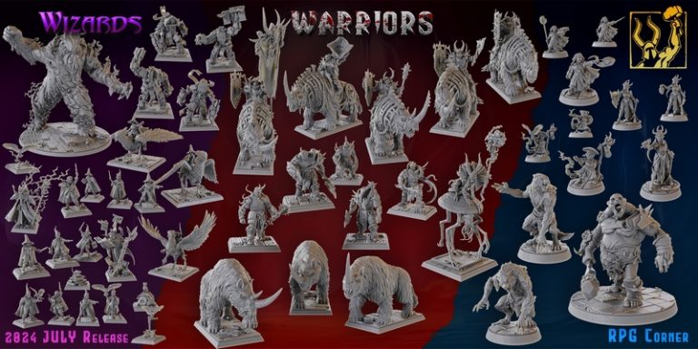 Titan Forge迷你模型 | 2024年7月作品 | 武士与法师3D打印模型|Titan Forge Miniatures – July 2024 – Warriors and Wizards – 3D Print Model