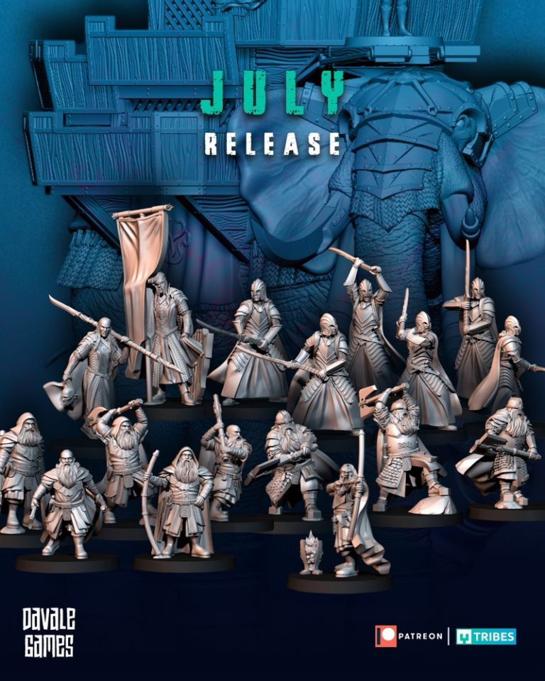 Davale七月2022作品：剑精灵与战象3D打印模型|Davale – July 2022 – Sword Elves and War Elephant – 3D Print Model