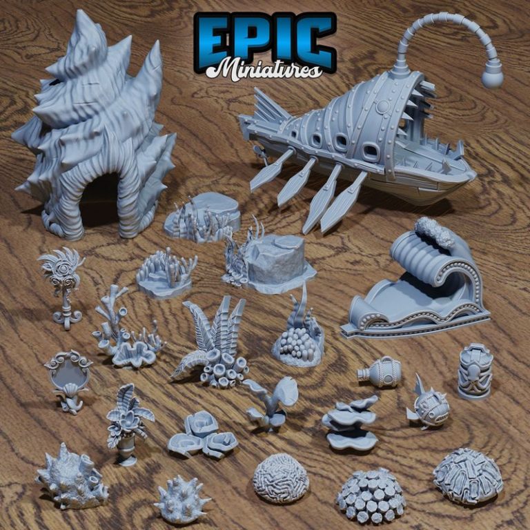 深海奇境3D打印模型集|Epic Miniatures – Deep Sea Mysteries Set – Ocean and Water Encounter – Underwater Collection – 3D Print Model