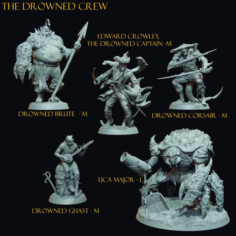 克莱姆雷迷你模型——沉船 crew 3D打印作品|Claymore Miniatures – The Curse of the Drowned Crew – 3D Print Model