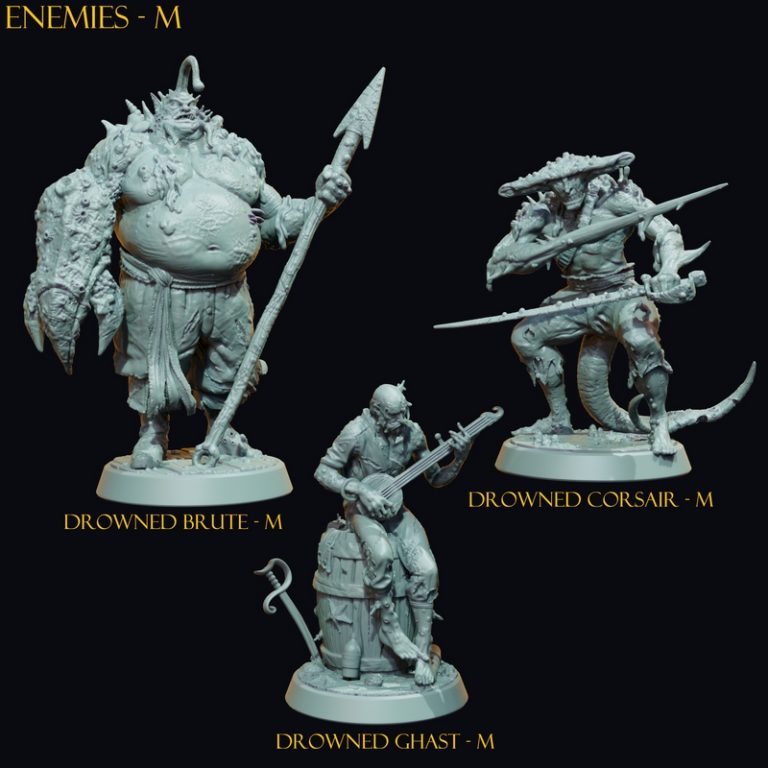 克莱姆雷迷你模型——沉船 crew 3D打印作品|Claymore Miniatures – The Curse of the Drowned Crew – 3D Print Model