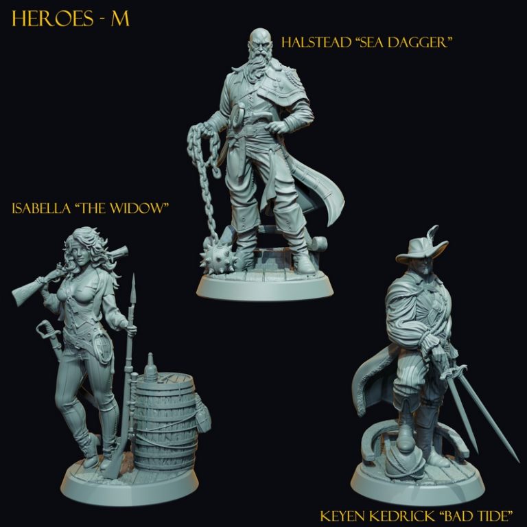 克莱姆雷迷你模型——沉船 crew 3D打印作品|Claymore Miniatures – The Curse of the Drowned Crew – 3D Print Model