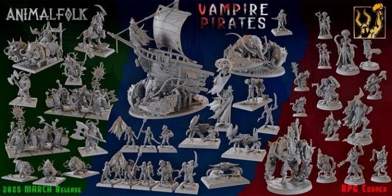 钛forge迷你模型2025年3月发布：动物人与吸血鬼海盗3D打印角色|Titan Forge Miniatures – March 2025 – Animalfolks and Vampire Pirates – 3D Print Model