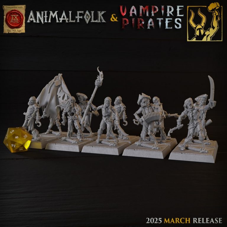 钛forge迷你模型2025年3月发布：动物人与吸血鬼海盗3D打印角色|Titan Forge Miniatures – March 2025 – Animalfolks and Vampire Pirates – 3D Print Model