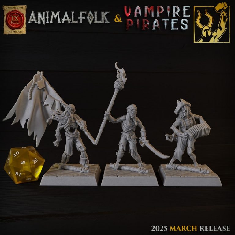 钛forge迷你模型2025年3月发布：动物人与吸血鬼海盗3D打印角色|Titan Forge Miniatures – March 2025 – Animalfolks and Vampire Pirates – 3D Print Model