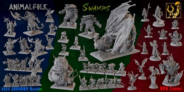 钛 Forge迷你模型2025年1月作品：动物族与沼泽主题3D打印模型|Titan Forge Miniatures – January 2025 – Animalfolks and Swamps – 3D Print Model